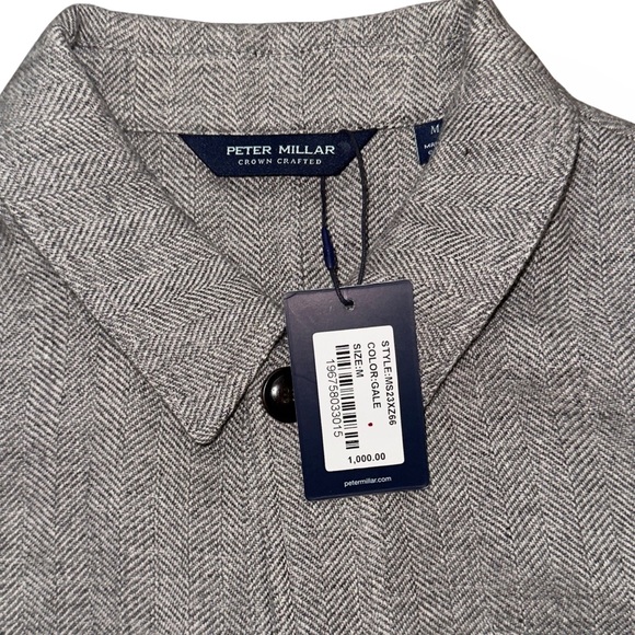 Peter Millar Artisan Crafted Cashmere Linen Chore Coat in Gale Grey Herringbone - Picture 3 of 13